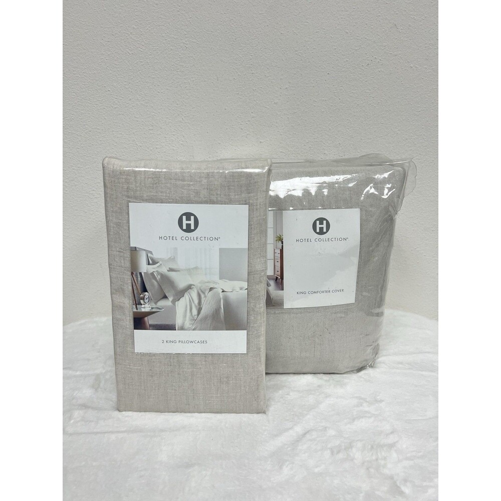 Hotel Collection Linen/Modal Blend King Duvet + 2 Pillowcases Natural Color NEW